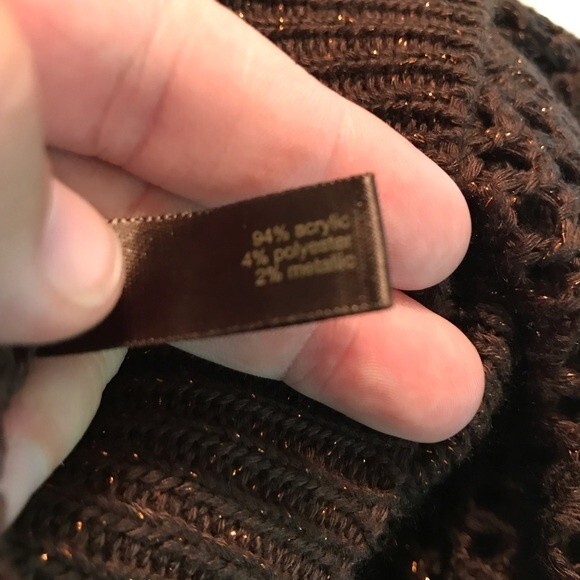 THE LIMITED Women’s Medium Brown Crochet Sweater Metallic Thread Tunic Length - Picture 7 of 7